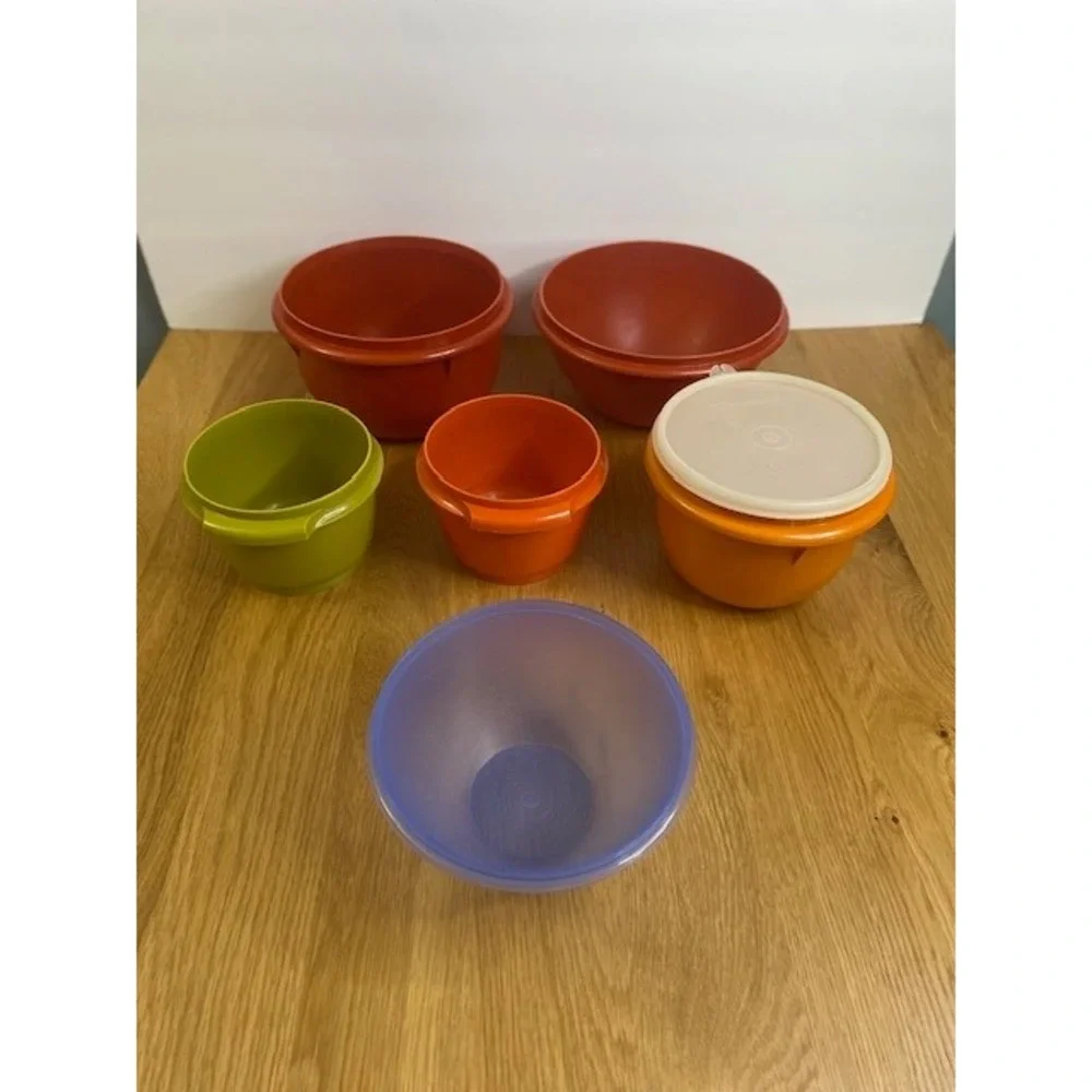 Tupperware Mixing Serving Bowls Lot of 6 Multi Size Color Good Vintage Plastic